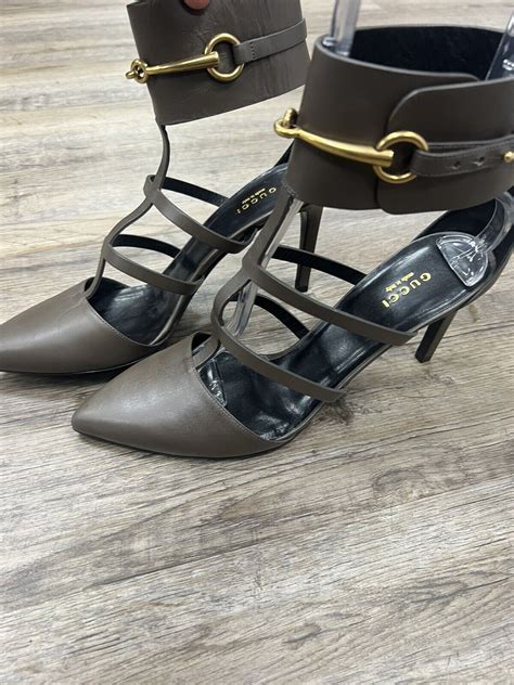 Gucci Ursula Horsebit Cage Pumps Grey Pointed 